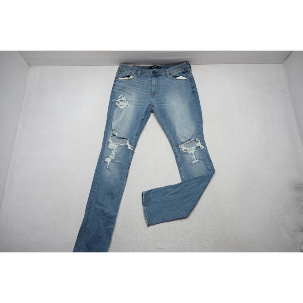 Hollister California Stacked Skinny Stretch Rugged Blue Denim Jeans Mens 36 x 32